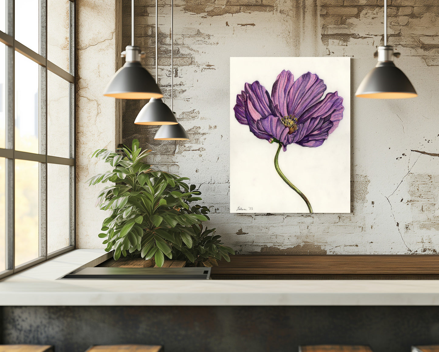 Pink Purple Flower with Stem